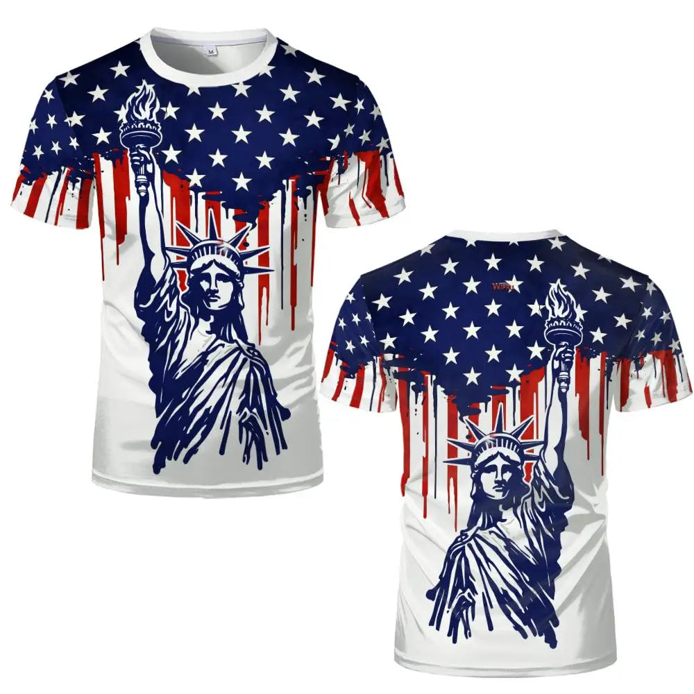 Retro American Flag 3D Print T-Shirt – Eagle & Heart Graphic Tee – Unisex Summer Streetwear – The Party Days | The Party Days
