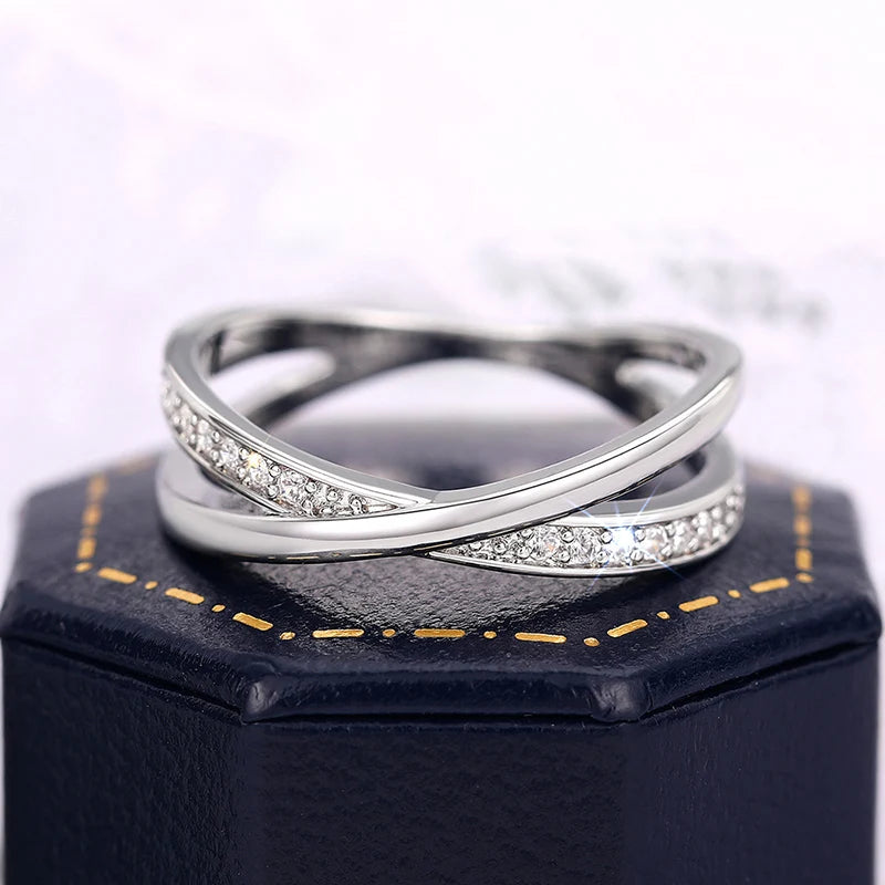 Huitan Fashion Silver Cross Ring for Women – Cubic Zirconia Pave Setting | The Party Days | The Party Days