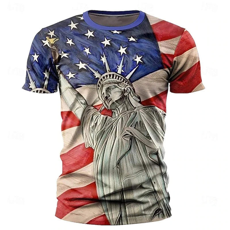 Men's 3D Skull & Retro Flag Print T-Shirt – Round Neck Short Sleeve Summer Tee – The Party Days | The Party Days