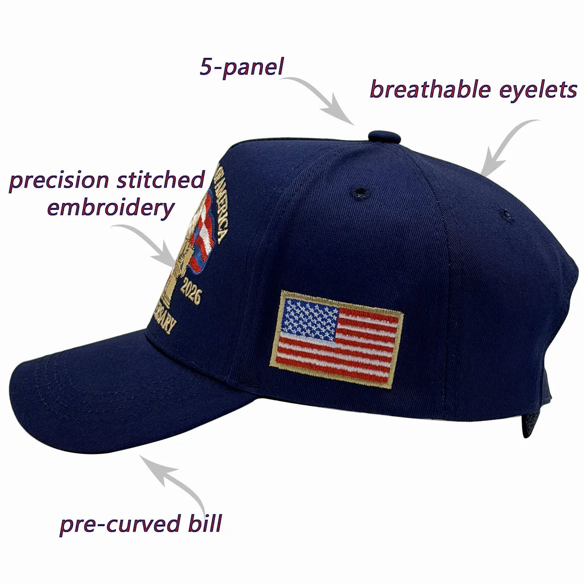 USA 250th Anniversary Full Embroidered Baseball Cap – Unisex Patriotic Hat Independence Day Gift | The Party Days | The Party Days