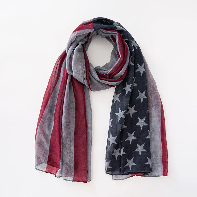 Fashion American Flag Oblong Scarfs Patriotic Stars Print Shawl Voile Soft Wrap Geometric Stripes Scarf | The Party Days | The Party Days