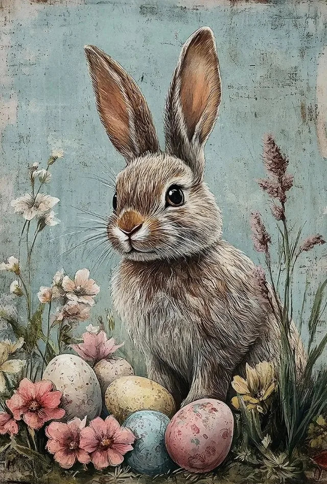 Easter Bunny Canvas Poster – Spring Wall Art with Carrot Bucket – The Party Days | The Party Days