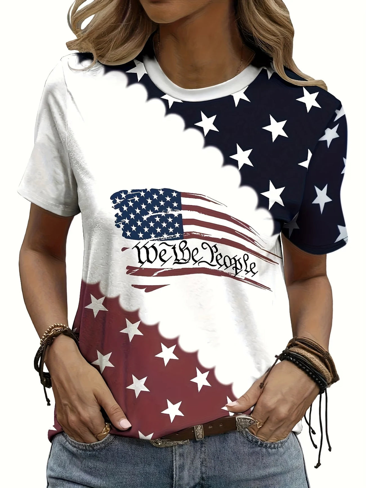 Women's Flag Print T-Shirt – Retro Hip Hop Graphic Tee – Loose Fit Summer Streetwear – The Party Days | The Party Days