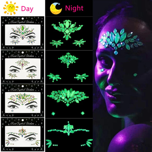 3D Diamond Luminous Face Jewel Stickers – Glitter Rhinestone Temporary Tattoos – The Party Days | The Party Days