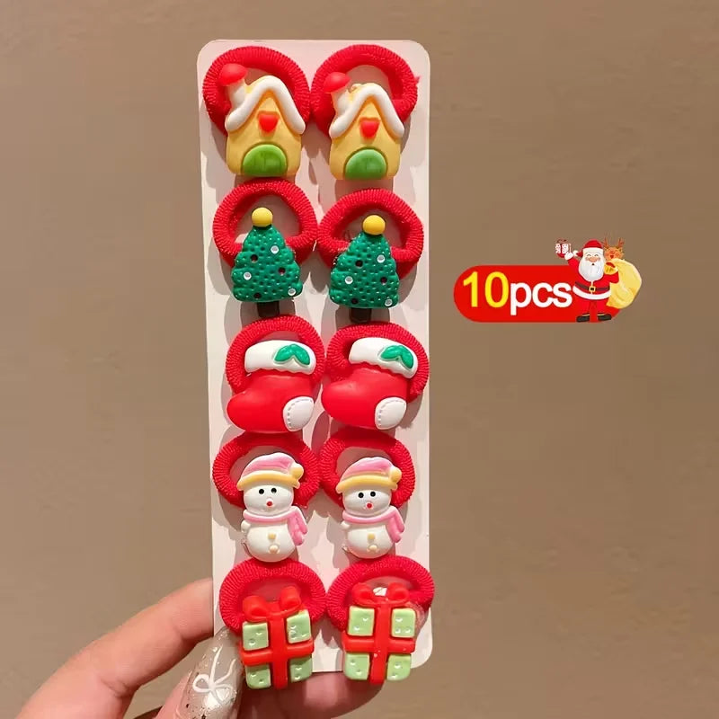 Christmas Hair Ties for Girls – Set of 10 Santa & Reindeer Designs – The Party Days | The Party Days