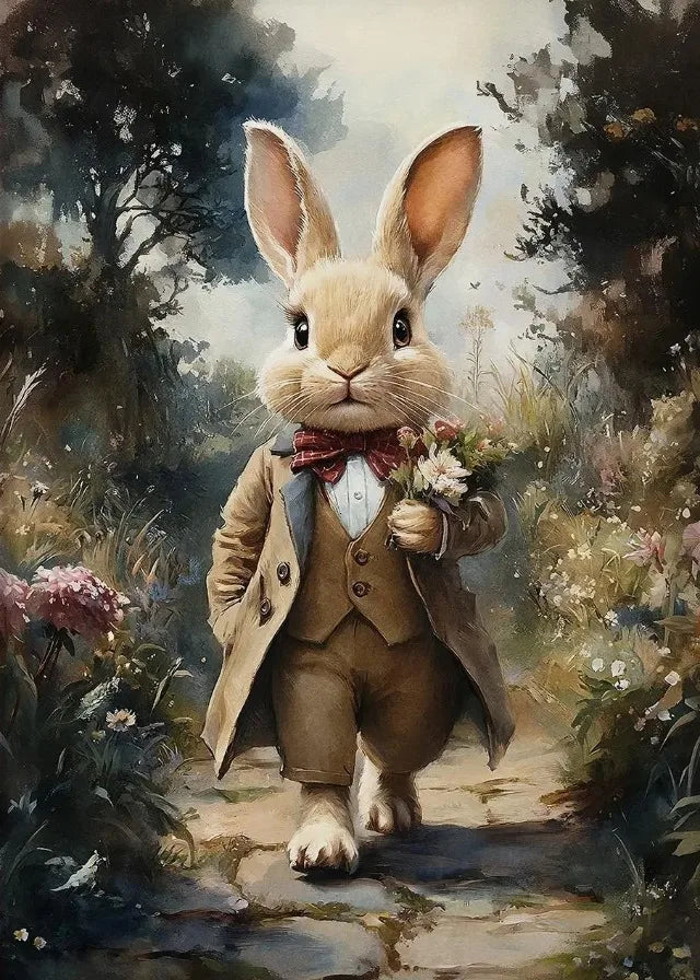 Easter Bunny Canvas Poster – Spring Wall Art with Carrot Bucket – The Party Days | The Party Days