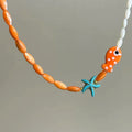 Orange Ceramic Fish & Starfish Necklace – Summer Beach Jewelry – The Party Days | The Party Days