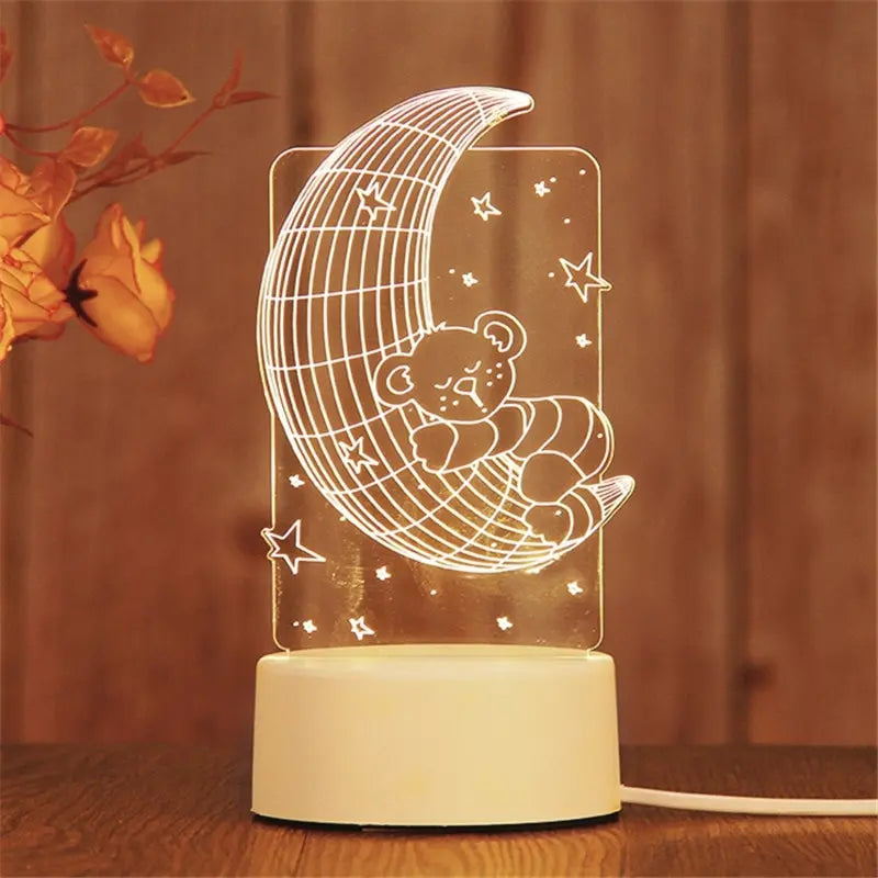 3D Acrylic LED Night Light Lamp USB – Decorative Bedside Light | The Party Days | The Party Days
