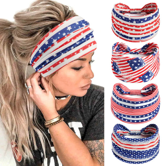 American Flag Wide Headband | Patriotic Turban Headwrap Red White & Blue – 4th of July Hair Accessory