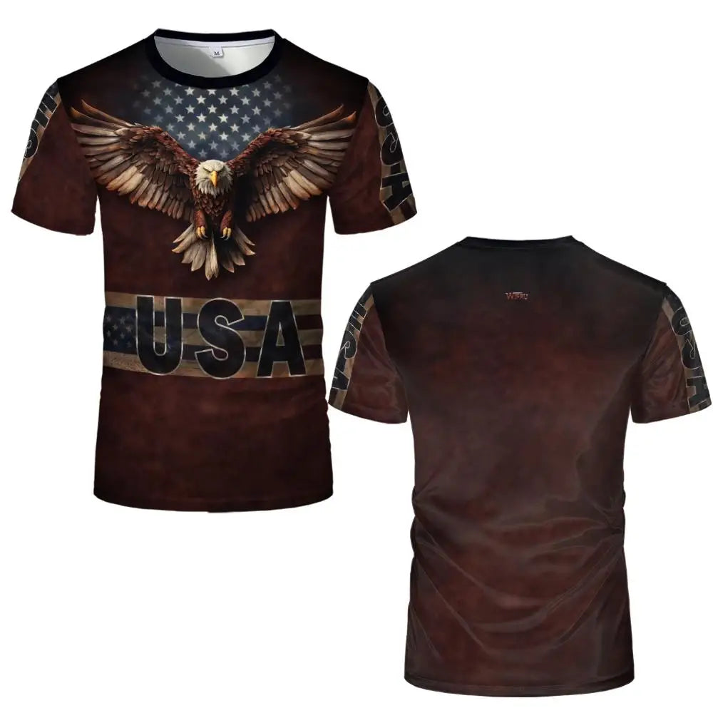 Retro American Flag 3D Print T-Shirt – Eagle & Heart Graphic Tee – Unisex Summer Streetwear – The Party Days | The Party Days