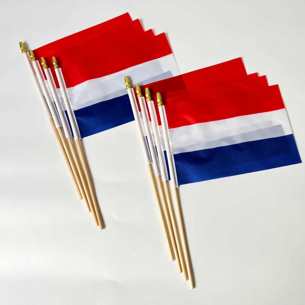 Netherlands Small Hand Flag on Stick – 14x21cm Polyester Dutch Handheld Flag with Wooden Pole | The Party Days