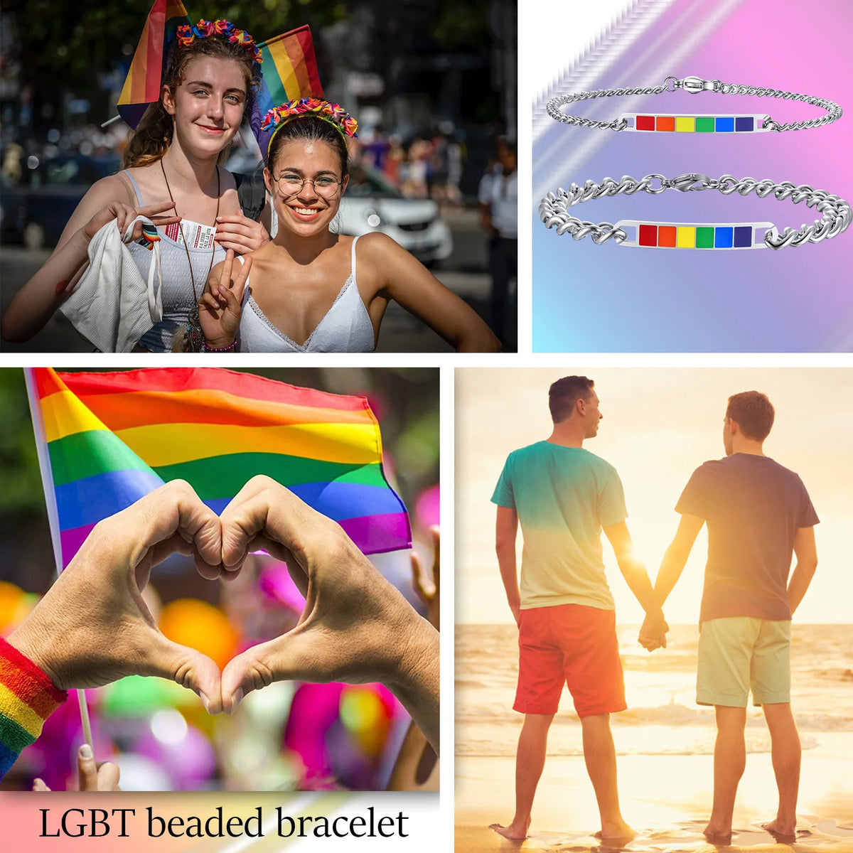Rainbow Pride Bracelet – Stainless Steel LGBT Chain Link Wristband | The Party Days | The Party Days