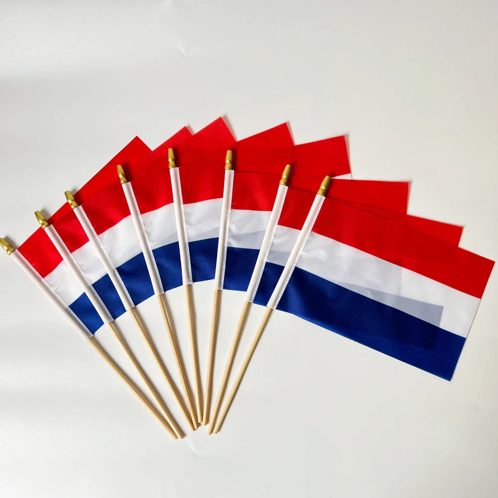 Netherlands Small Hand Flag on Stick – 14x21cm Polyester Dutch Handheld Flag with Wooden Pole | The Party Days