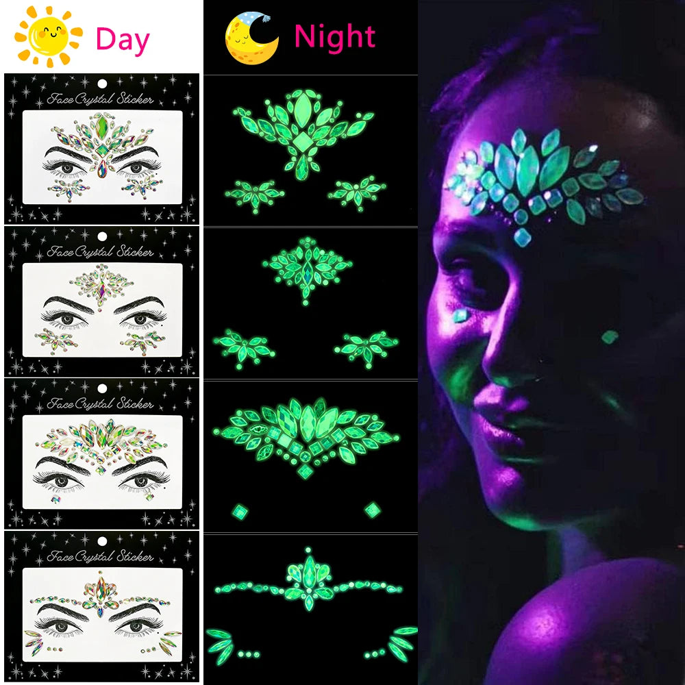 Glow in the Dark Face Jewel Stickers – Noctilucent Rhinestone Crystal – The Party Days | The Party Days