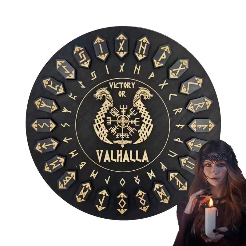 25pcs Wooden Witch Craft Runes With Disk Decorative