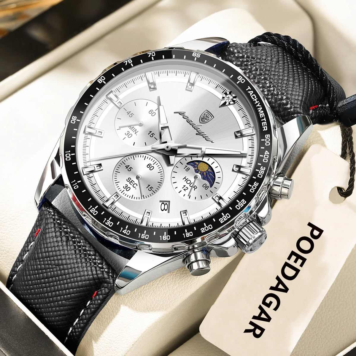 POEDAGAR 879-L Men's Quartz Chronograph Watch – Luminous Leather Strap | The Party Days | The Party Days