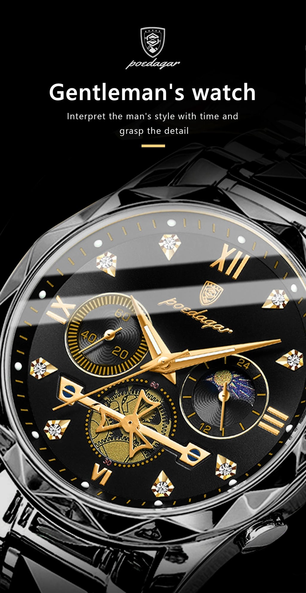 POEDAGAR 996 Men's Business Chronograph Watch – Stainless Steel Luminous | The Party Days | The Party Days
