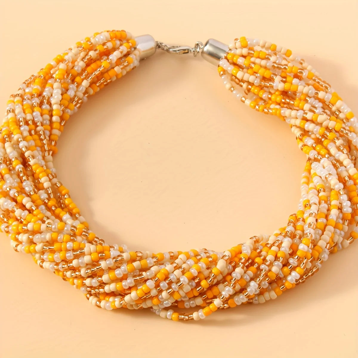 Bohemian Multilayer Rice Bead Necklace – Yellow & Orange Choker – The Party Days | The Party Days
