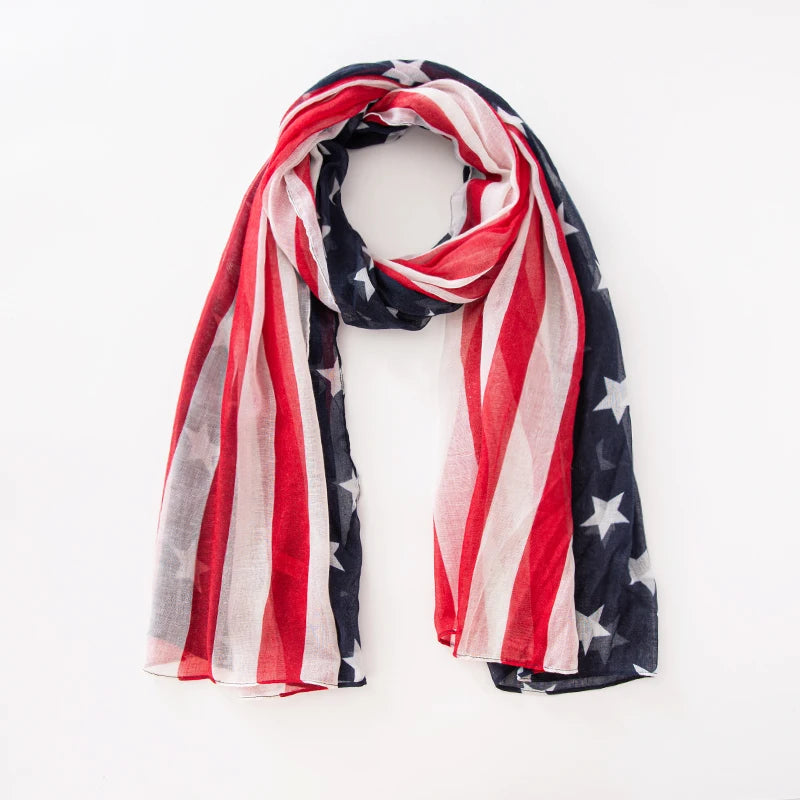 Fashion American Flag Oblong Scarfs Patriotic Stars Print Shawl Voile Soft Wrap Geometric Stripes Scarf | The Party Days | The Party Days