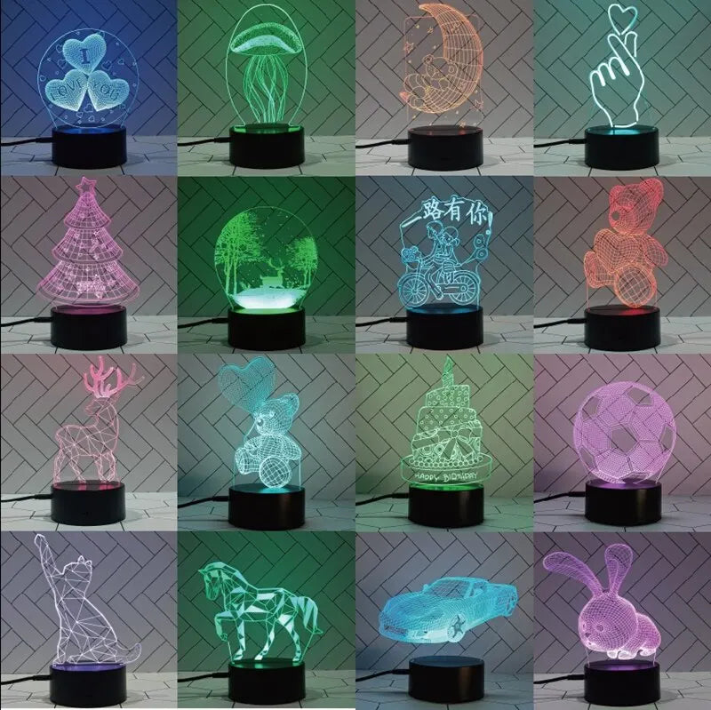 3D Acrylic LED Night Light Lamp USB – Decorative Bedside Light | The Party Days | The Party Days