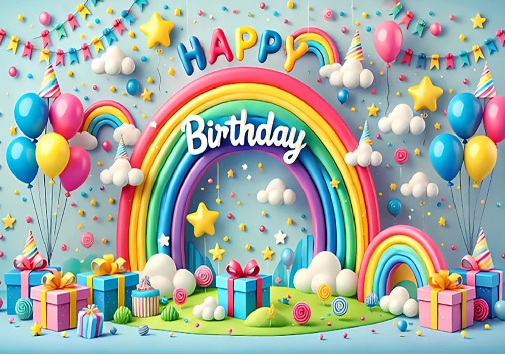 Happy Birthday Rainbow Backdrop – Vinyl Photography Background for Parties & Baby Showers – The Party Days | The Party Days