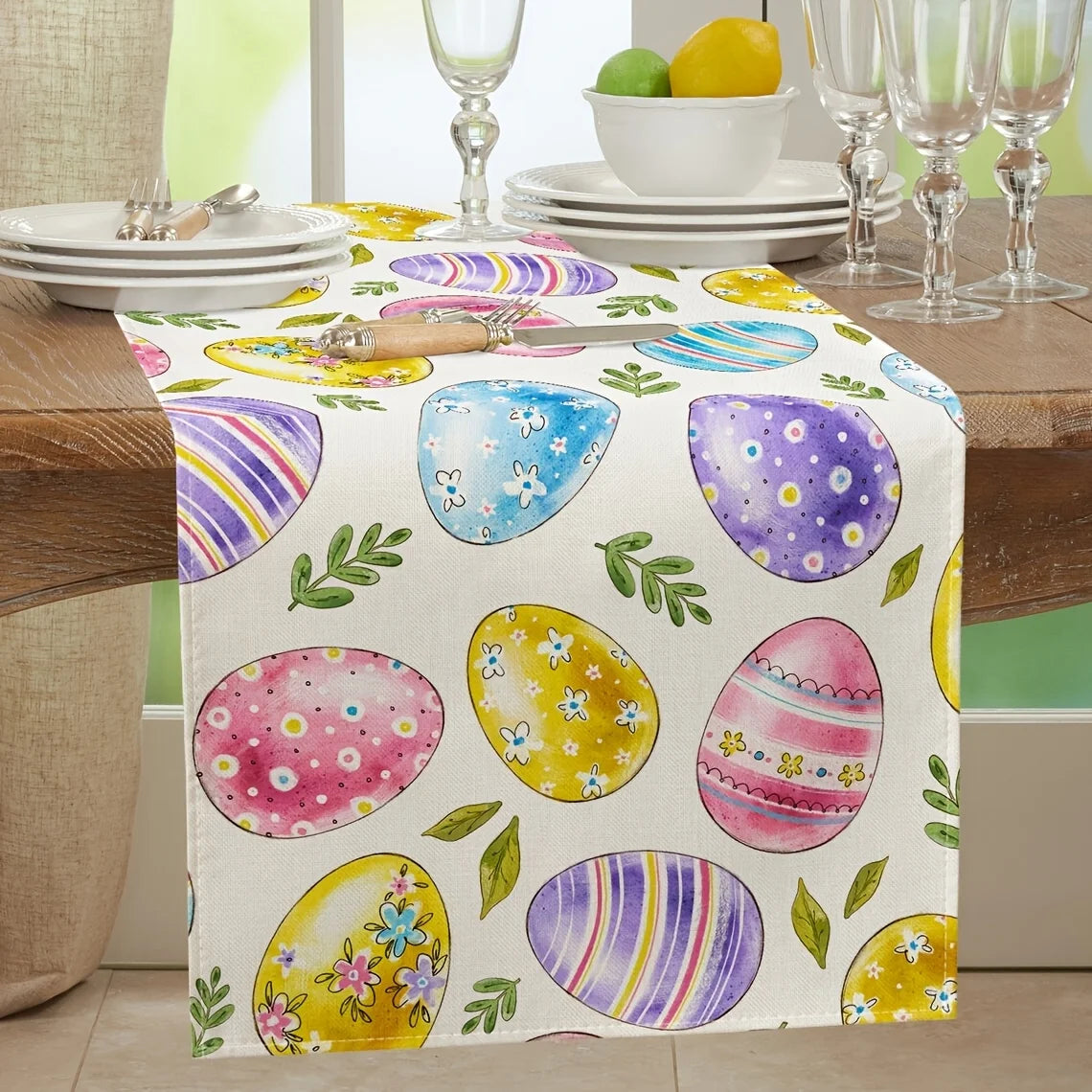 Easter Egg Table Runner – Linen Spring Seasonal Decor | The Party Days