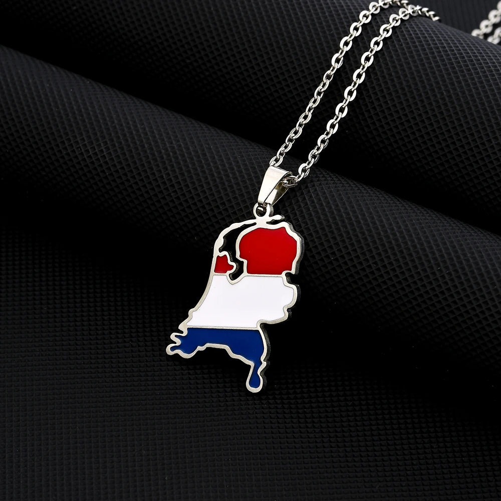 Netherlands Map & Flag Pendant Necklace – Enamel Stainless Steel – The Party Days | The Party Days