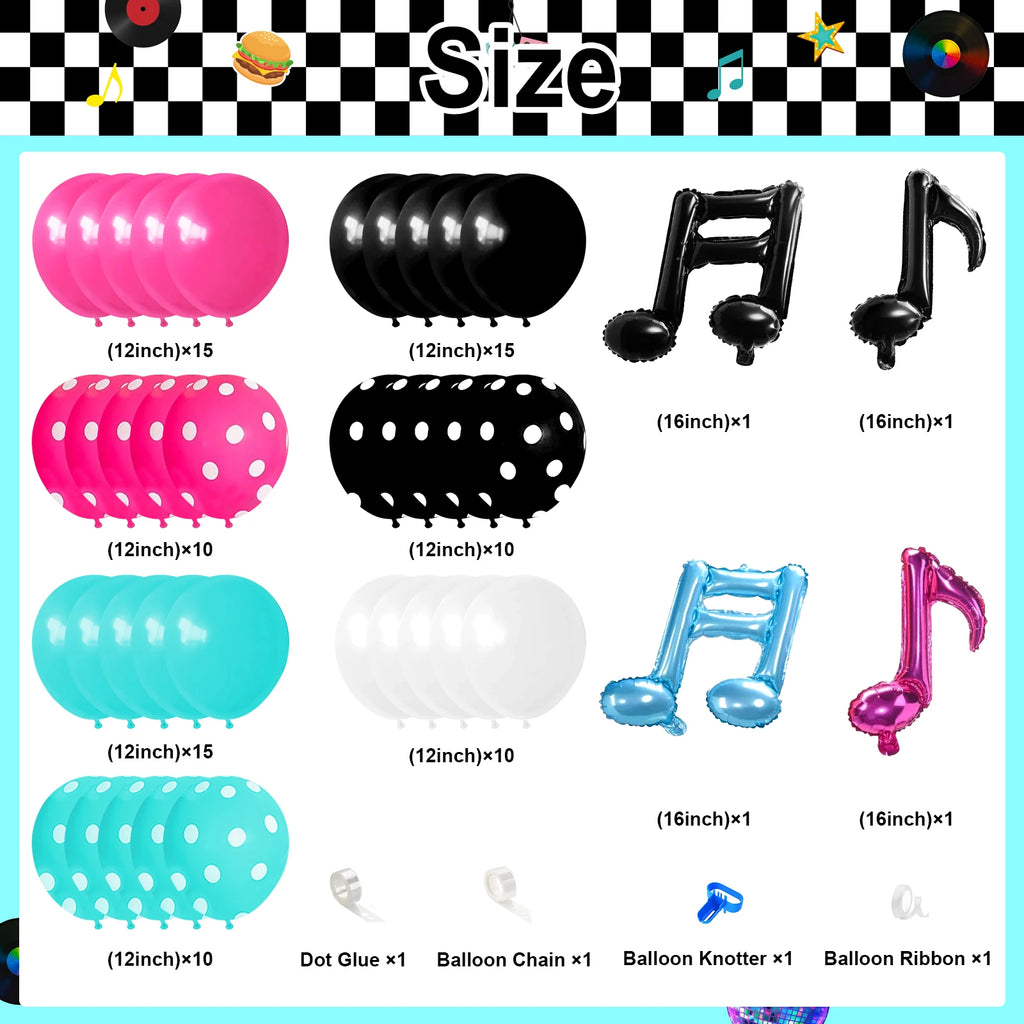 50s Themed Party Decorations Kit – 280 Pieces with Backdrop, Balloons & Tableware – The Party Days | The Party Days