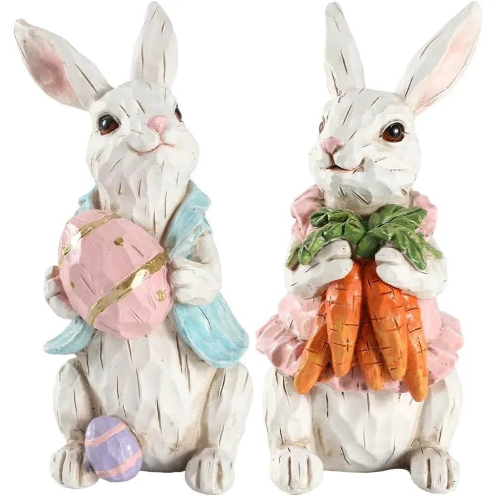 Hand-Painted Easter Bunny Figurines – Premium Resin Rabbit Decor with Carrots & Eggs – The Party Days | The Party Days