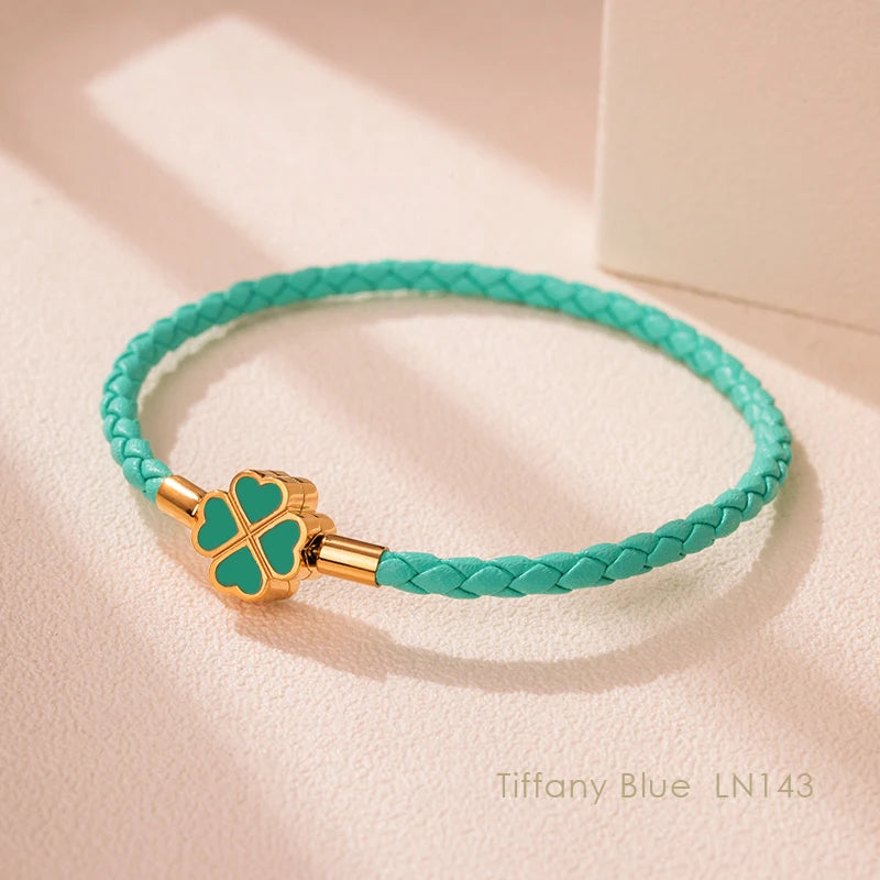 Four-Leaf Clover Lucky Braided Leather Bracelet & Anklet – 9 Colors | The Party Days | The Party Days