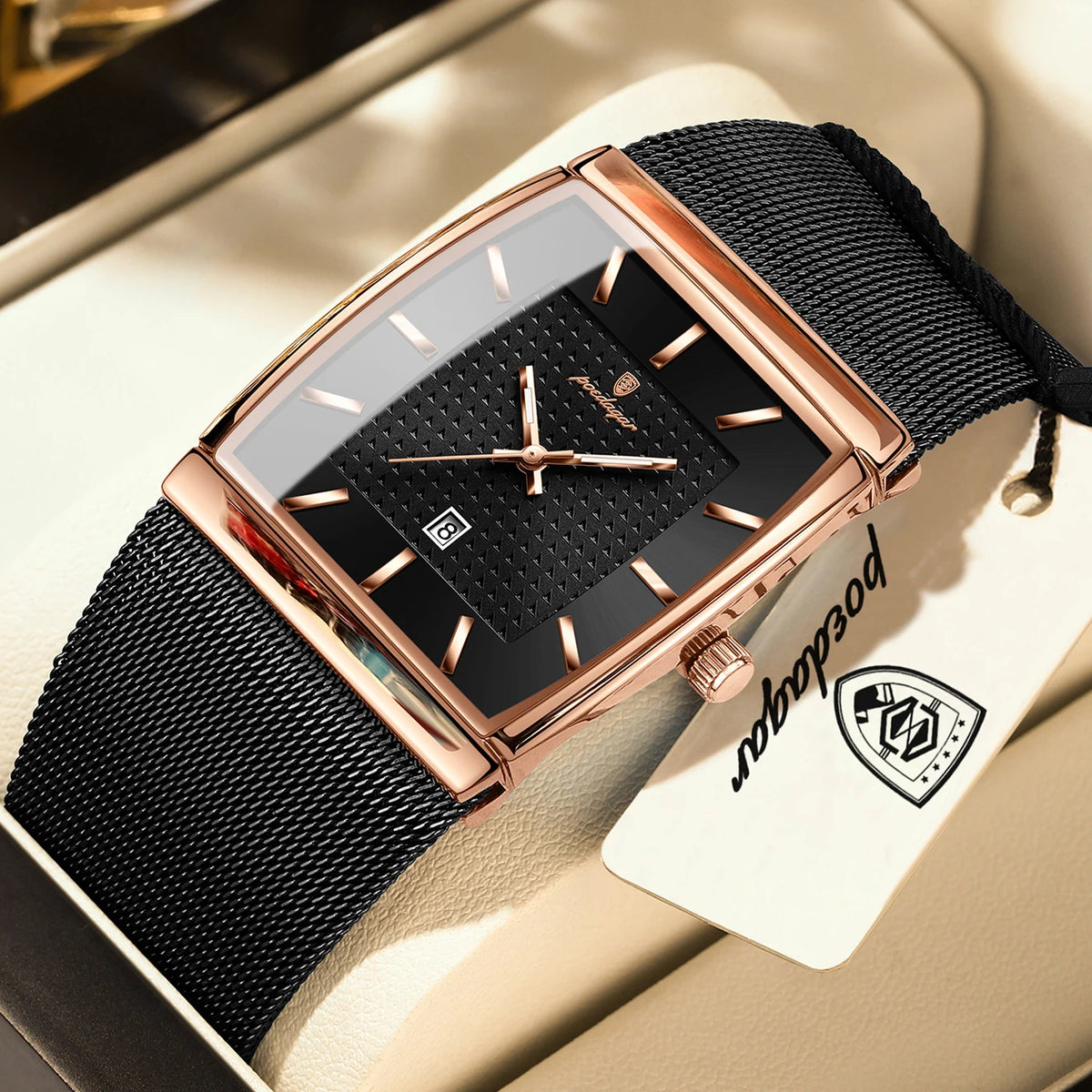 POEDAGAR 885 Men's Luxury Rectangular Watch – Stainless Steel Mesh | The Party Days | The Party Days