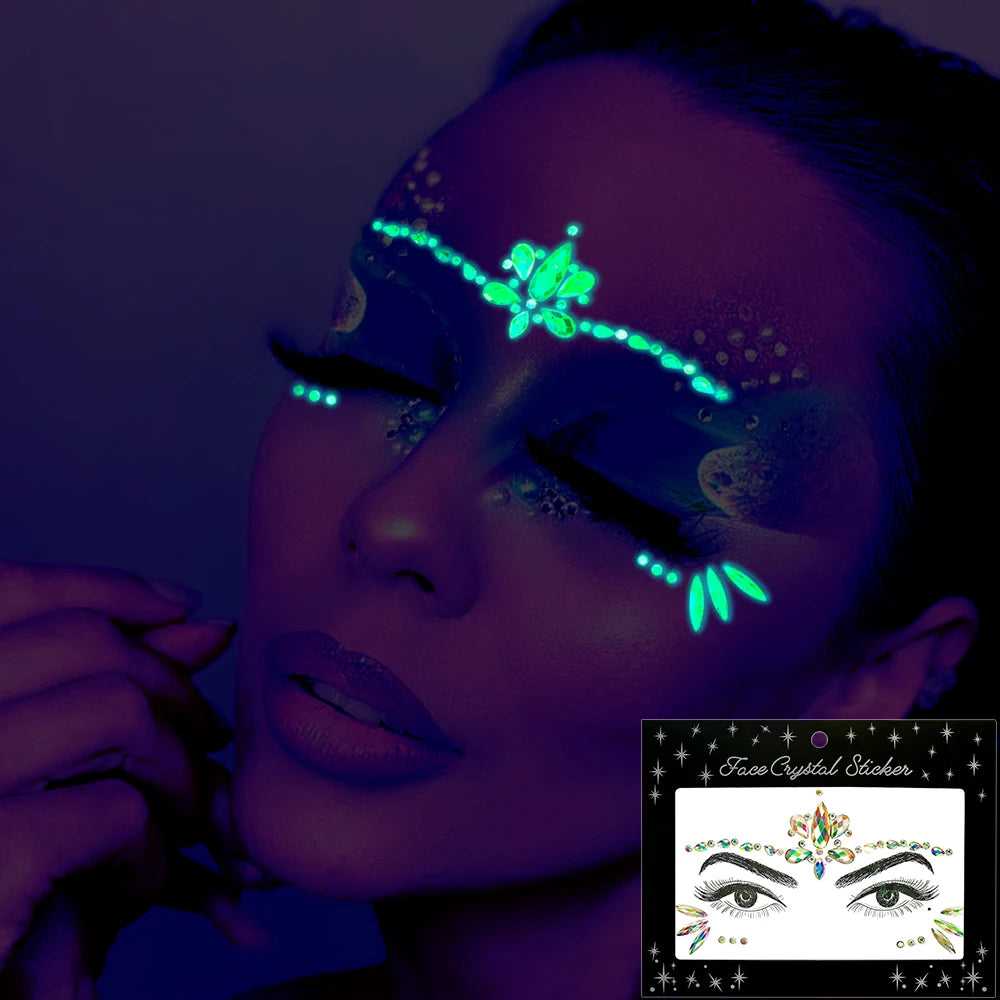 3D Diamond Luminous Face Jewel Stickers – Glitter Rhinestone Temporary Tattoos – The Party Days | The Party Days