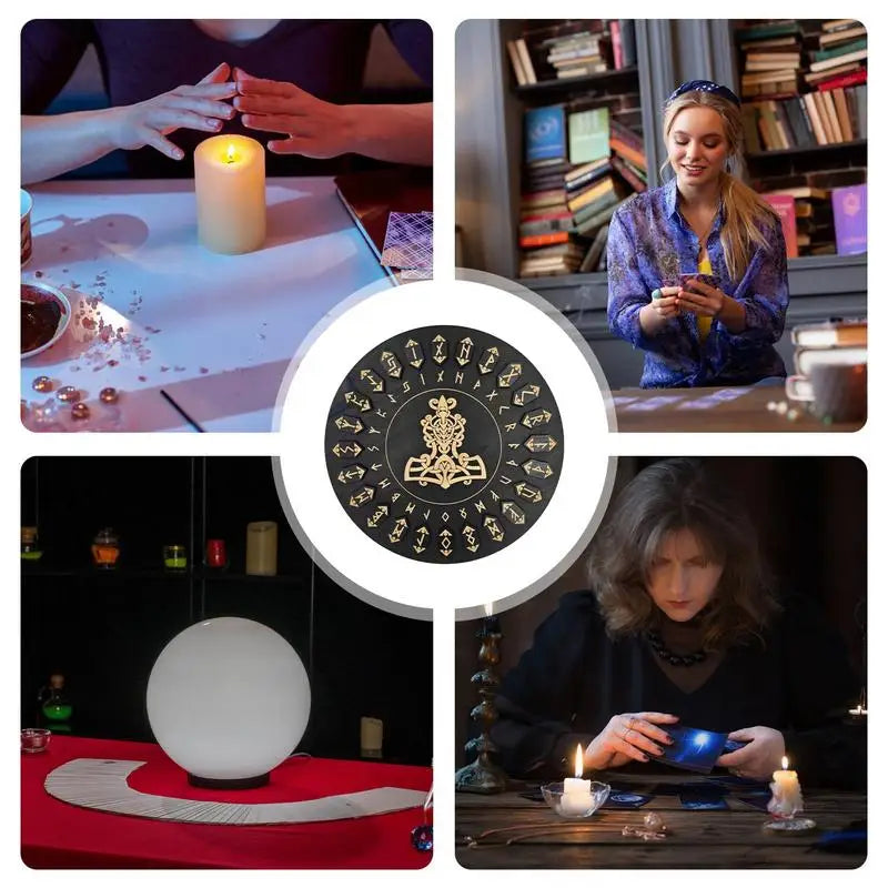 25pcs Wooden Witch Craft Runes With Disk Decorative