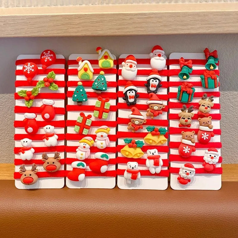 Christmas Hair Ties for Girls – Set of 10 Santa & Reindeer Designs – The Party Days | The Party Days