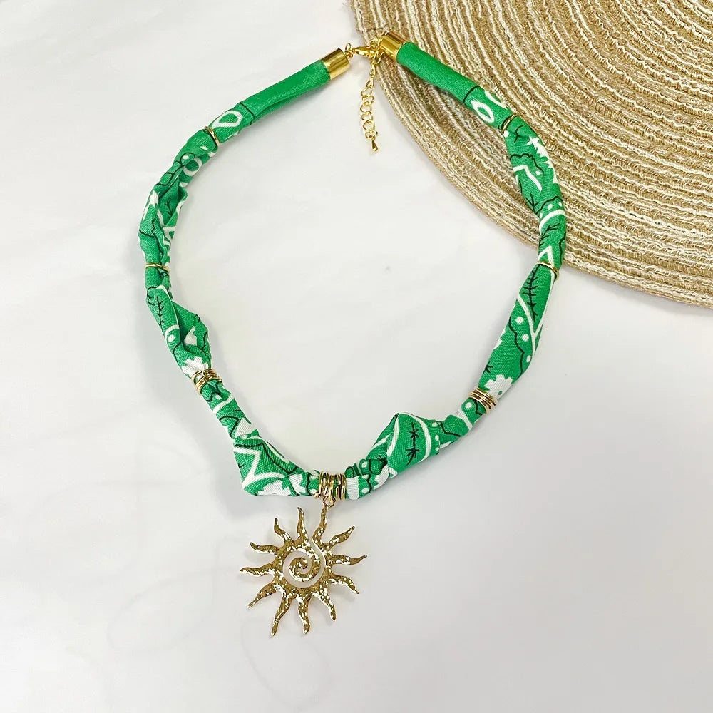 Orange Bandana Necklace with Gold Plated Charms – Sun, Dog, Heart & More – The Party Days | The Party Days