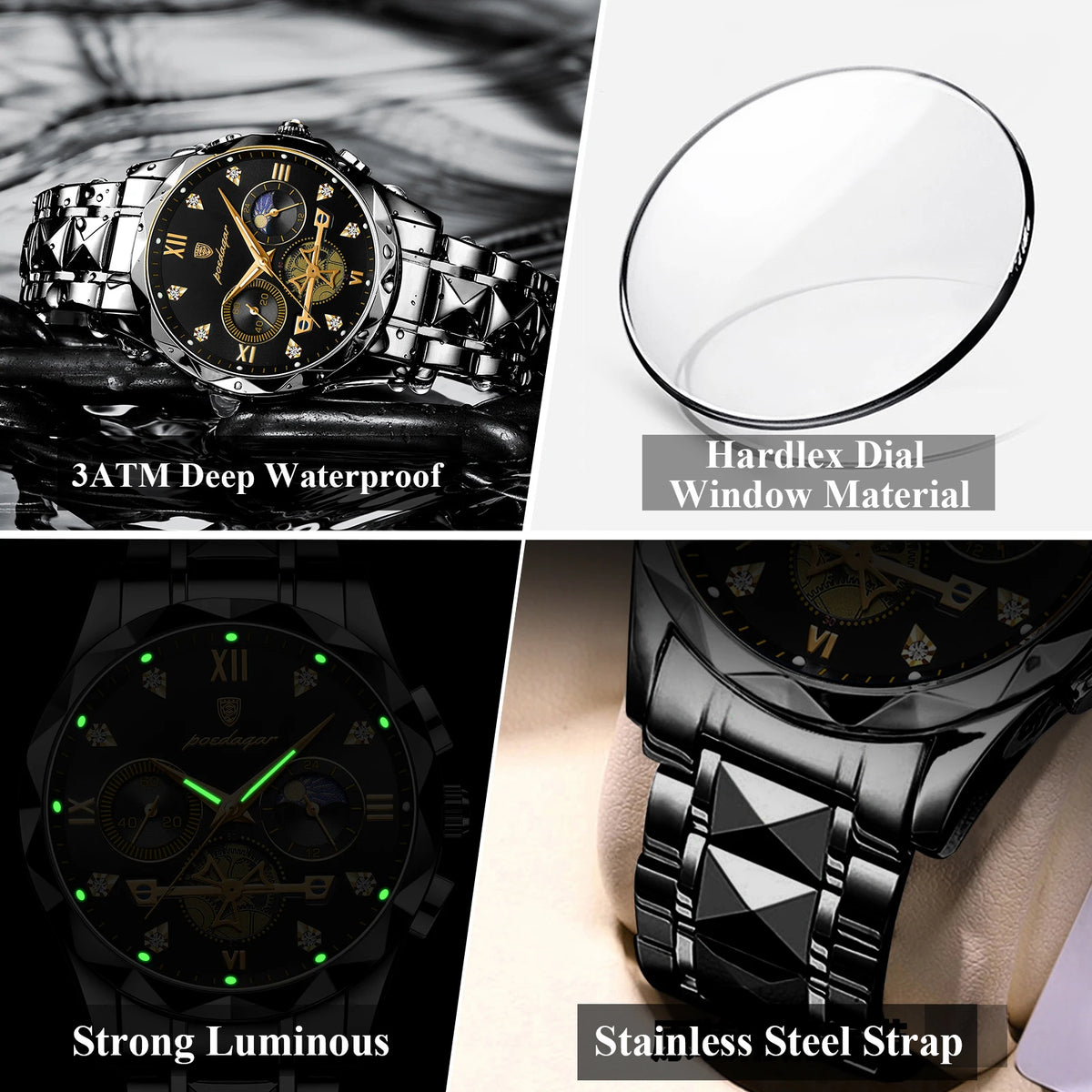 POEDAGAR 996 Men's Business Chronograph Watch – Stainless Steel Luminous | The Party Days | The Party Days