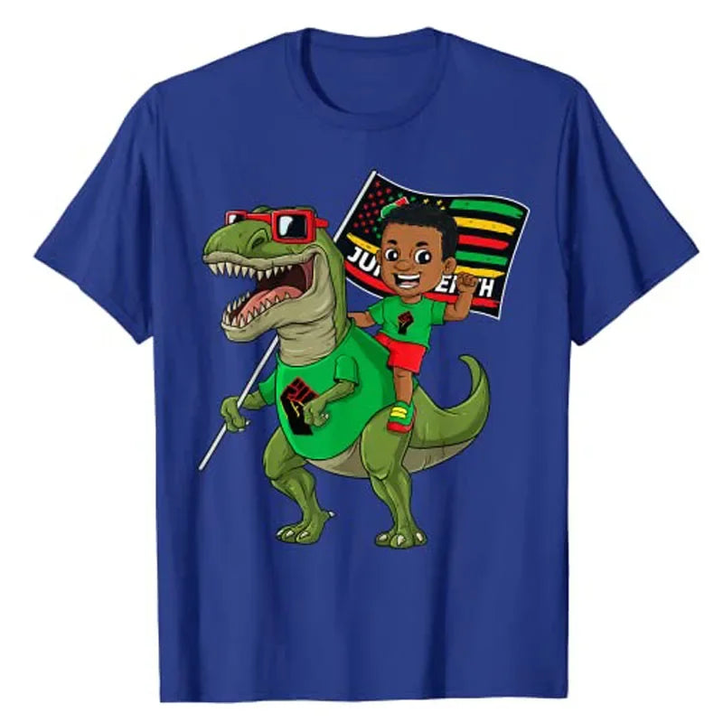 Juneteenth Black King Riding T-Rex Dino Graphic T-Shirt – Kids & Adults | The Party Days | The Party Days