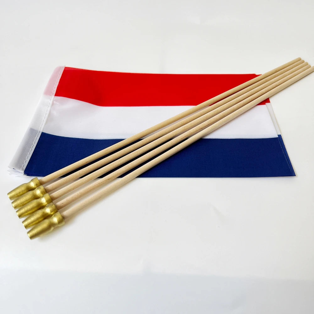 Netherlands Small Hand Flag on Stick – 14x21cm Polyester Dutch Handheld Flag with Wooden Pole | The Party Days