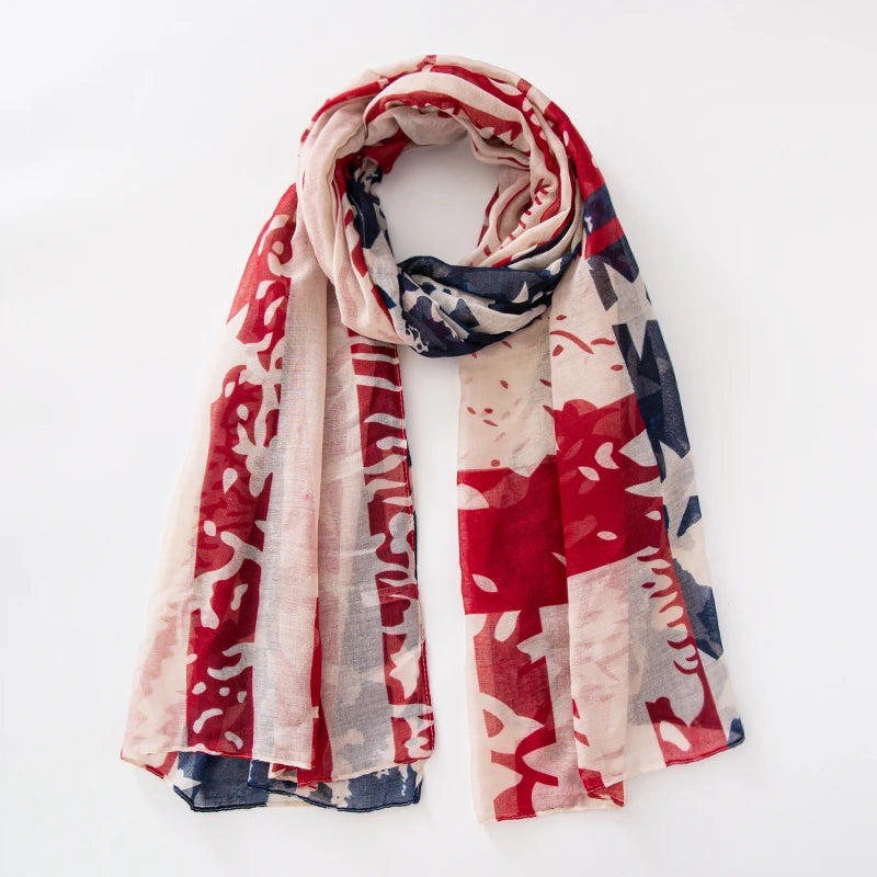 Fashion American Flag Oblong Scarfs Patriotic Stars Print Shawl Voile Soft Wrap Geometric Stripes Scarf | The Party Days | The Party Days