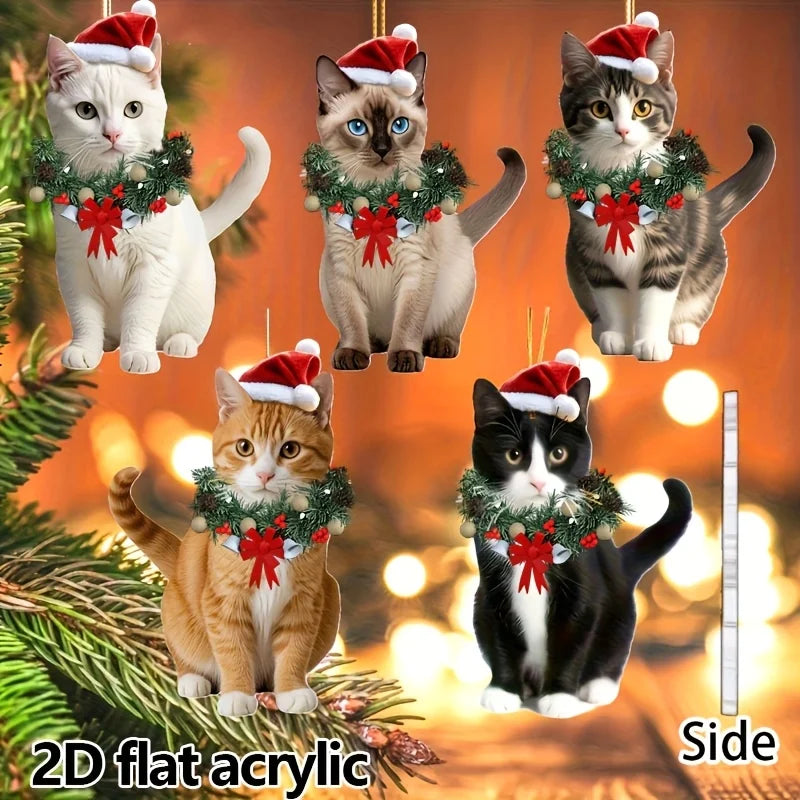 Christmas Cat Acrylic Pendants – Set of 5 Xmas Wreath Charm Hanging Ornaments – The Party Days | The Party Days