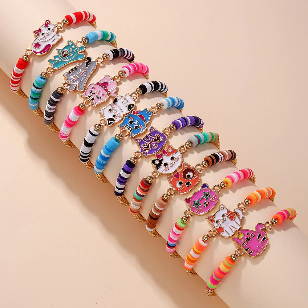 Pack 12 Handmade Unicorn Bracelets | Cat & Flower Charms for Girls | The Party Days | The Party Days
