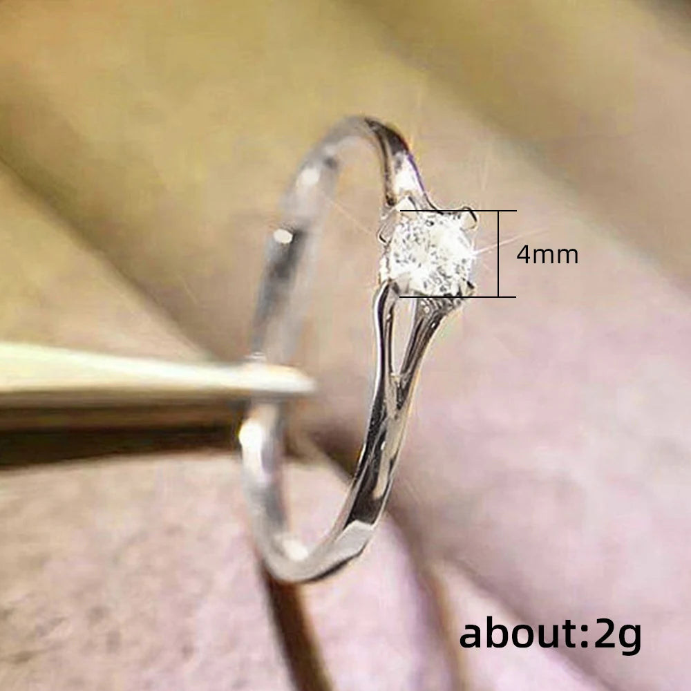 Minimalist Women's Wedding Ring with 4MM Cubic Zirconia – Elegant Engagement Band | The Party Days | The Party Days