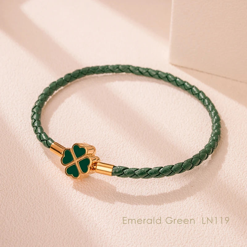 Four-Leaf Clover Lucky Braided Leather Bracelet & Anklet – 9 Colors | The Party Days | The Party Days