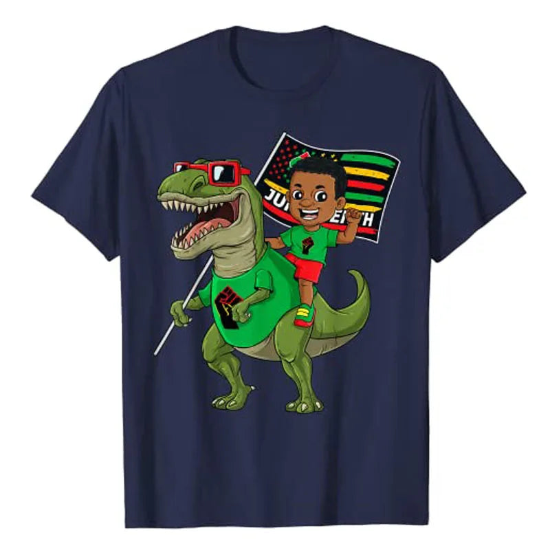 Juneteenth Black King Riding T-Rex Dino Graphic T-Shirt – Kids & Adults | The Party Days | The Party Days