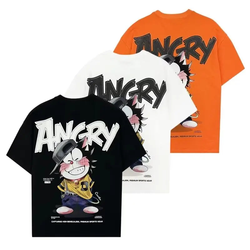 Cartoon Short Sleeve Orange Oversized Tee Men Clothing