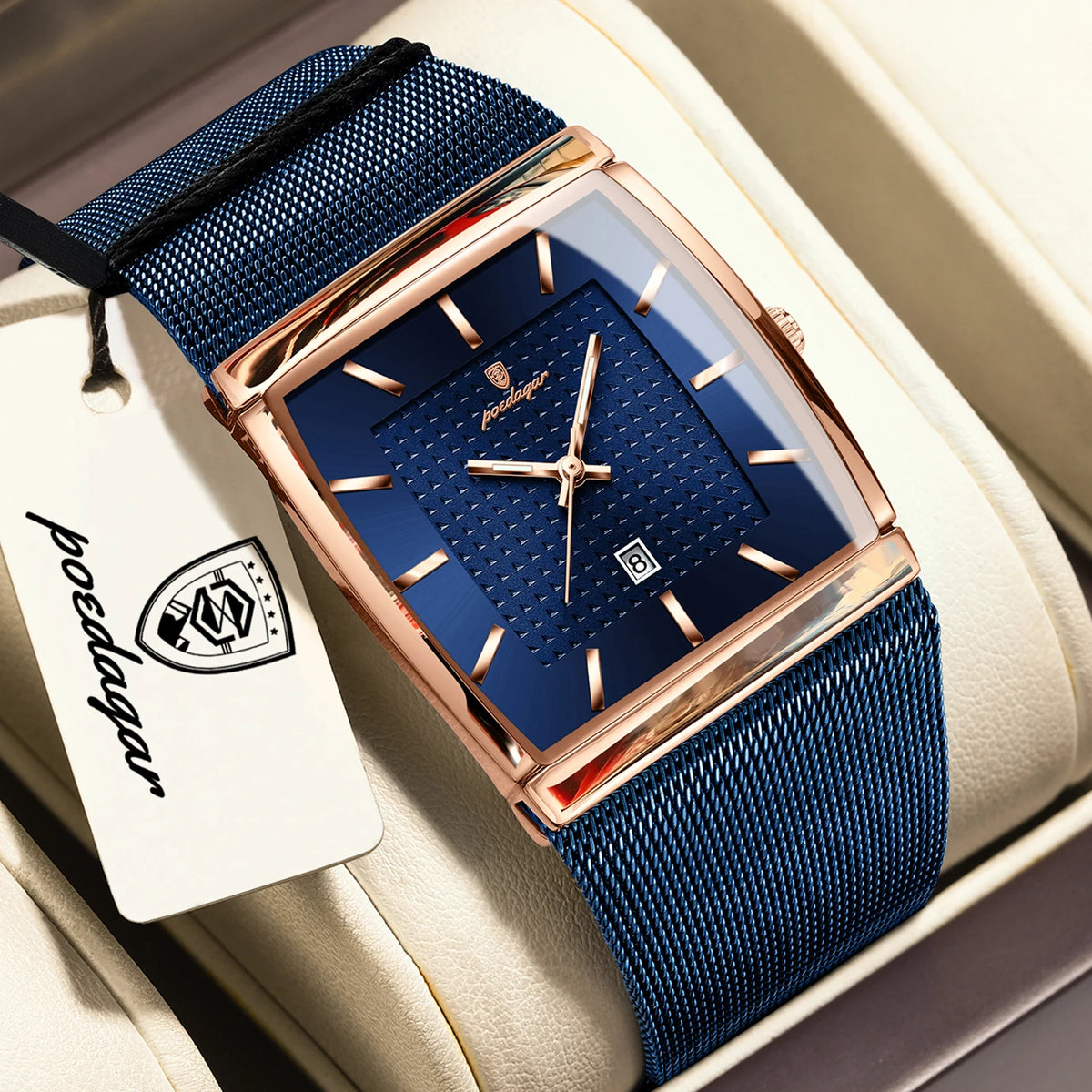 POEDAGAR 885 Men's Luxury Rectangular Watch – Stainless Steel Mesh | The Party Days | The Party Days