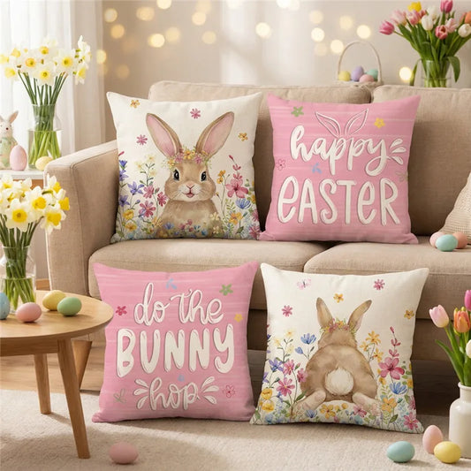 Easter Pillow Covers – Bunny & Egg Decorative Cushion Cases – The Party Days