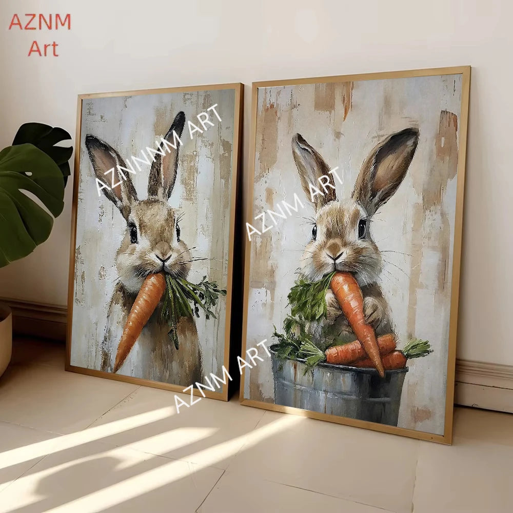 Easter Bunny Canvas Poster – Spring Wall Art with Carrot Bucket – The Party Days | The Party Days