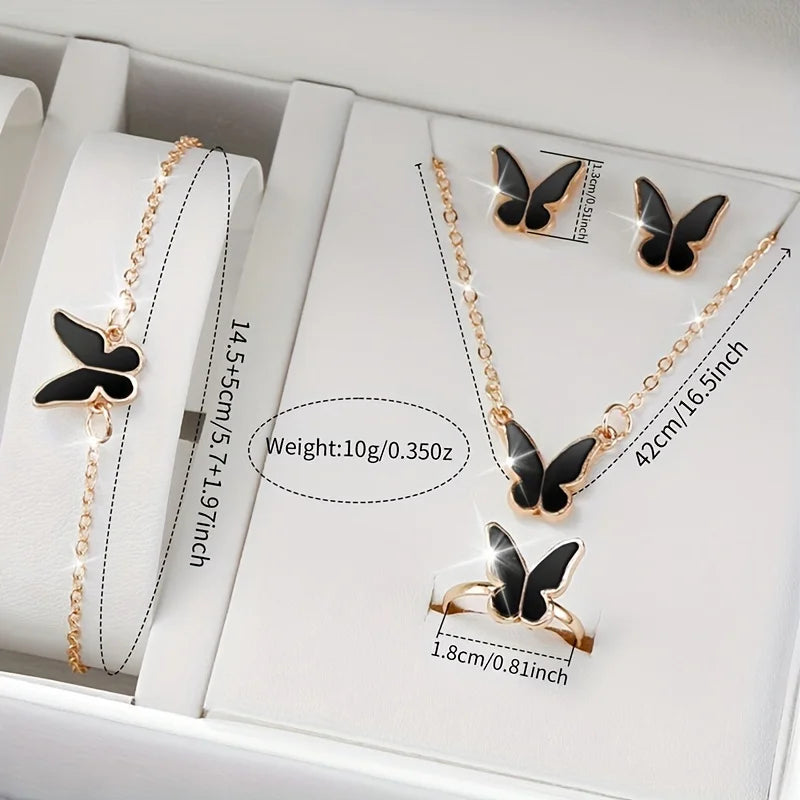 Women's 5-6 Piece Jewelry Set – Butterfly Quartz Watch + Earrings + Necklace + Bracelet + Ring | The Party Days | The Party Days