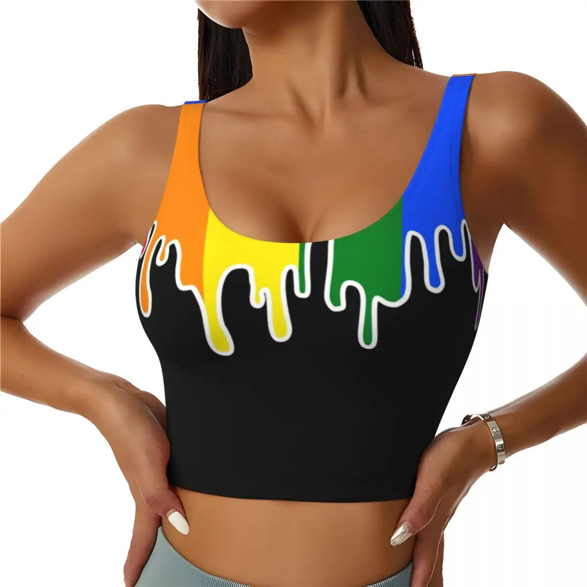 Rainbow Pride Sports Bra – LGBT High-Impact Yoga Crop Top | The Party Days